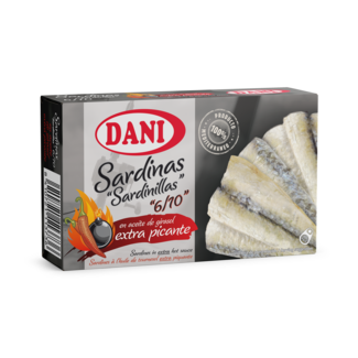 Vista frontal Sardinillas en aceite de girasol extra picante 90g
