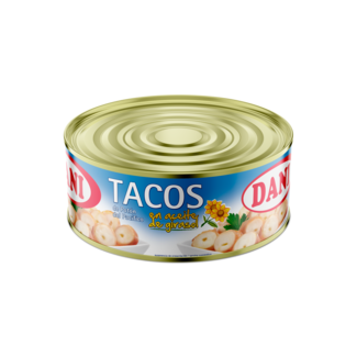 Vista frontal Tacos de potón del Pacífico en aceite de girasol 855g