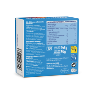 Vista del darrere Xipirons farcits amb salsa americana 148g