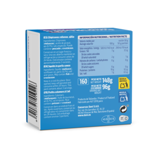 Vista trasera Chipirones ajillo 148g Ingredientes