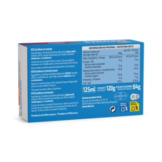 Vista del darrere Sardines amb tomàquet 120g