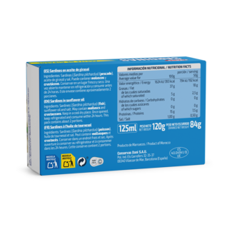 Vue arrière Sardines à l'huile de tournesol 120g / FDA