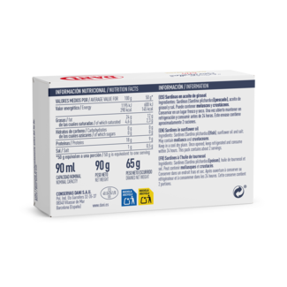 Vista lateral Petites sardines à l'huile de tournesol 90g