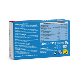 Vista traseira Sardinhas ao tomate picante 120g / Traseira