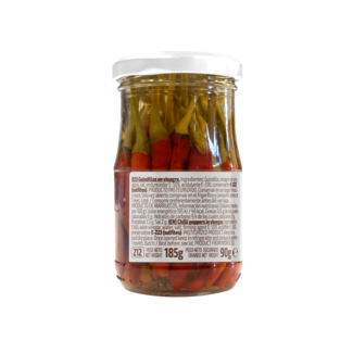 Vista lateral direito Chili inteiro em vinagre 185g