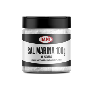 Vista frontal Sal marina escamas 100g